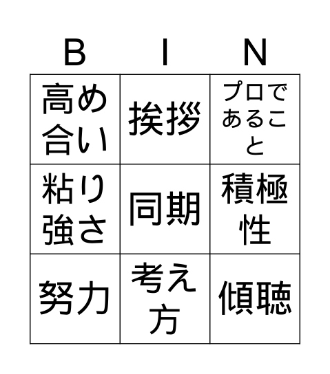 仕事・研修で大事にしたいこと Bingo Card