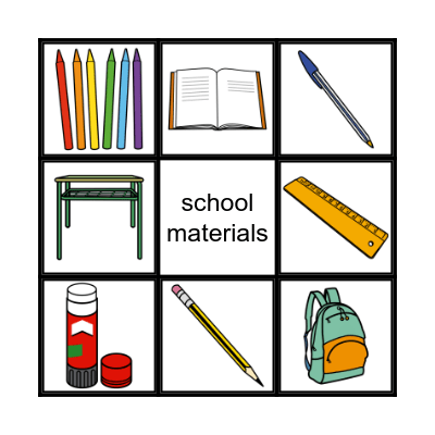 school materials Bingo Card