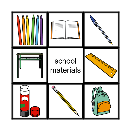school materials Bingo Card