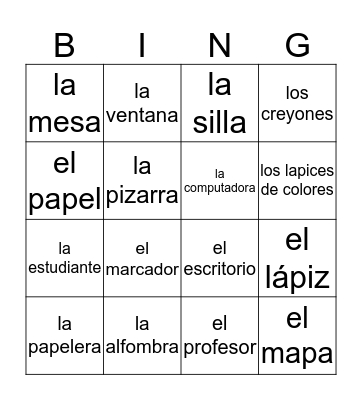Classroom flashcards words Bingo Card