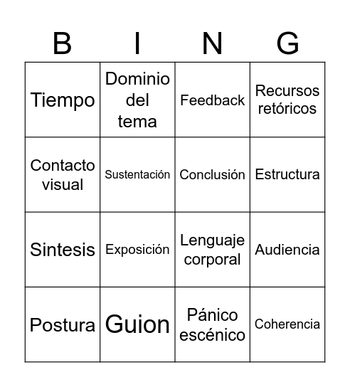 BINGO TEMA: LA EXPOSICIÓN Bingo Card
