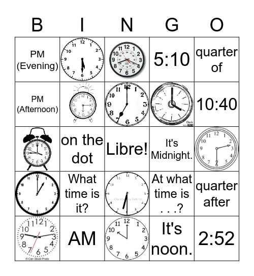 La hora Bingo Card