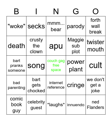 the Simpsons Bingo Card
