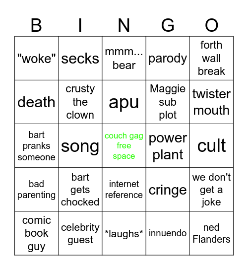 the Simpsons Bingo Card