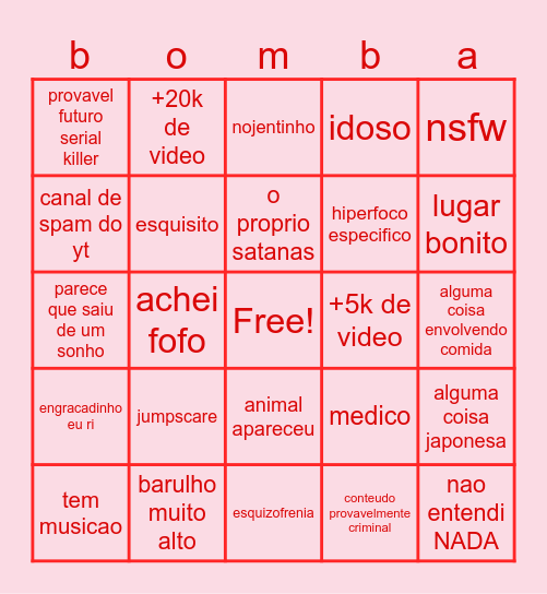 bingo de canal estranho Bingo Card