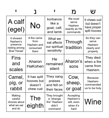 Parsha of the Week Bingo Card