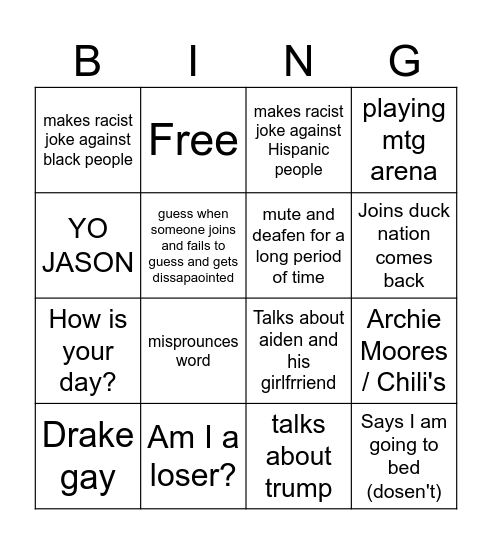 Chris bingo Card