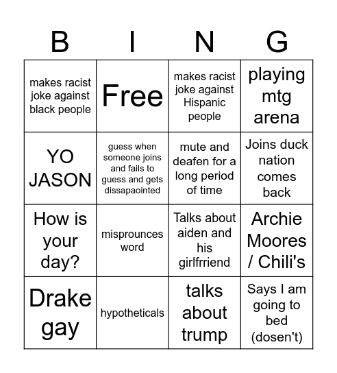 Chris bingo Card