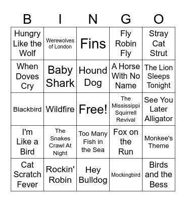 Wild Things Bingo Card