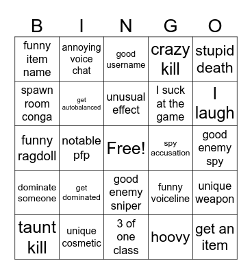 TF2 Bingo Card