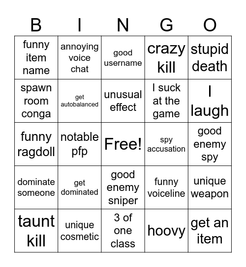 TF2 Bingo Card