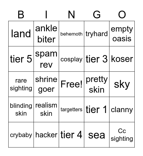 Cos Bingo Card