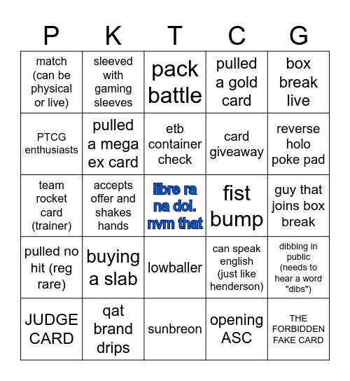 Card Show Bingo Card
