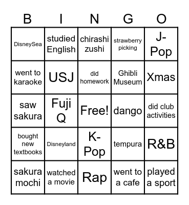 Welcome Back! Bingo Card