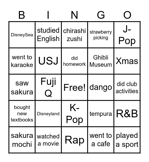 Welcome Back! Bingo Card