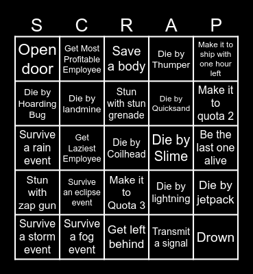 Lethal Company Bingo Card