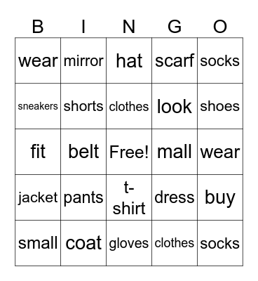 Clothing BINGO Card