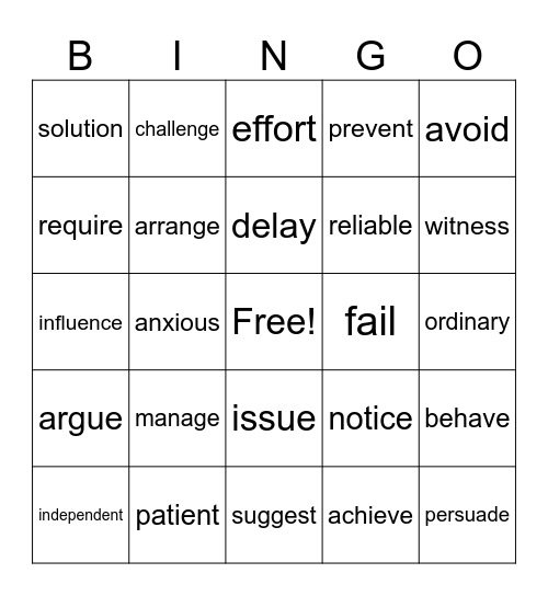 Cambridge test common vocabulary Bingo Card