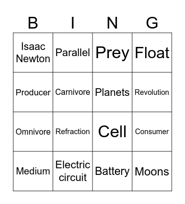 Science bingo Card