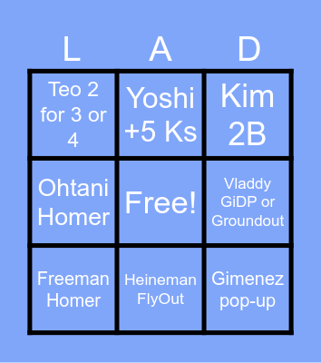 Dodgers Game 2 Against BJs Bingo Card