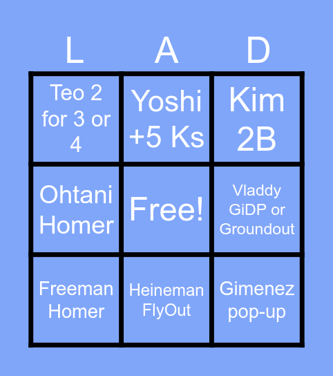 Dodgers Game 2 Against BJs Bingo Card