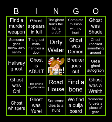 PhasmoPHOBIA Bingo Card