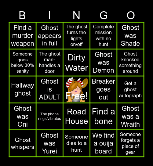 PhasmoPHOBIA Bingo Card