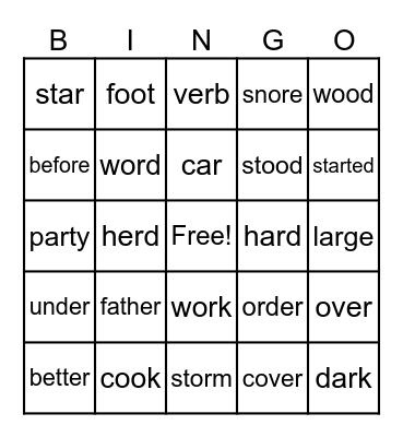 Week 30 Spelling words Bingo Card