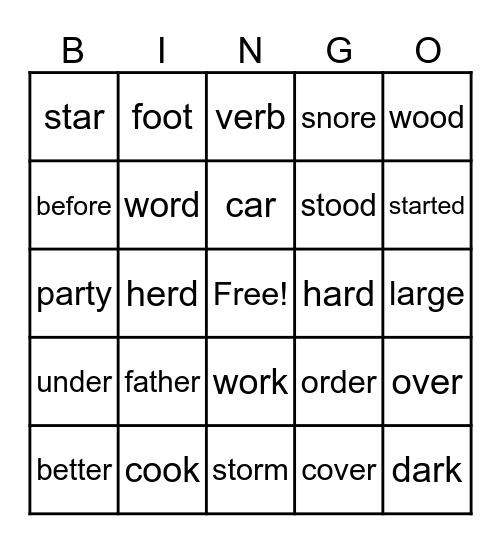 Week 30 Spelling words Bingo Card