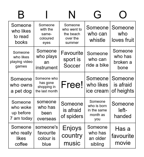Conversation Bingo Card