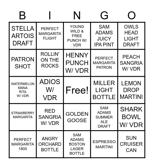 BARTENDER BINGO WEEK ONE (4/6 - 4/12) Bingo Card