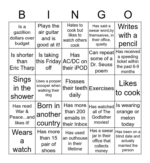 Humor In the Workplace Bingo Card