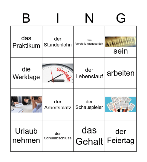 Eine Arbeit finden Bingo Card