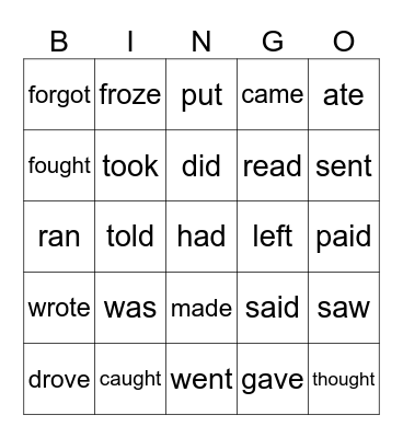 Irregular verbs Bingo Card
