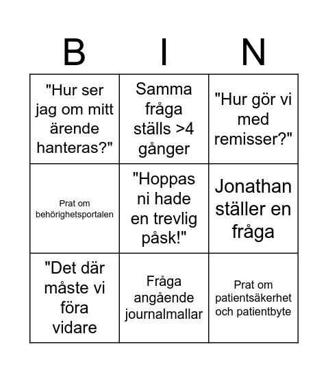 SIV! Bingo Card