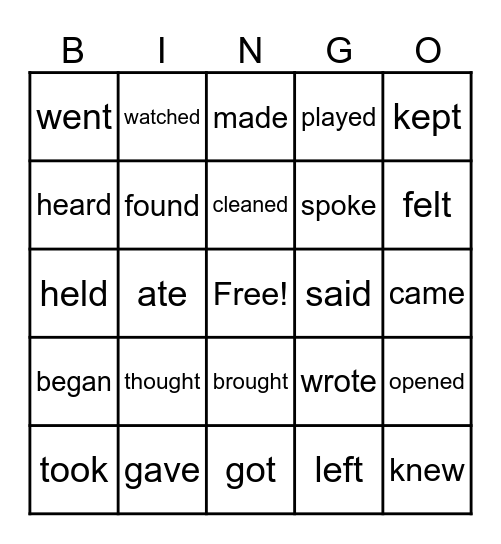 Past Simple-regular/iregular Bingo Card