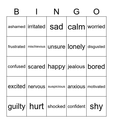 EMOTIONS Bingo Card