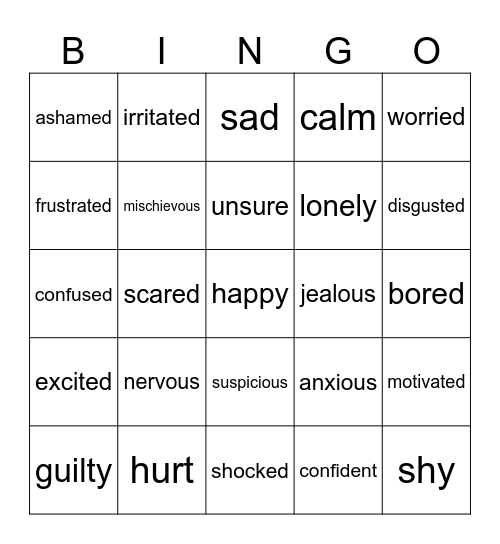 EMOTIONS Bingo Card