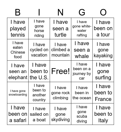 Present Perfect Bingo Card