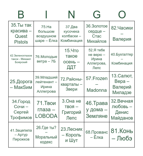 МУЗЛОТО Bingo Card
