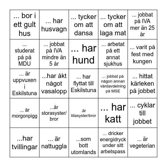 IVAs mingelbingo -  Prata med någon som.... Bingo Card