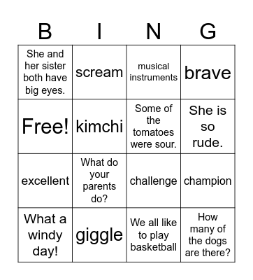 B9 U4-6 Bingo Card