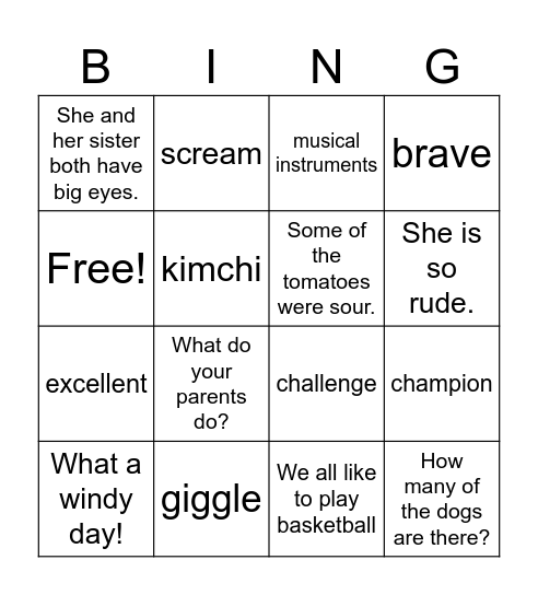B9 U4-6 Bingo Card