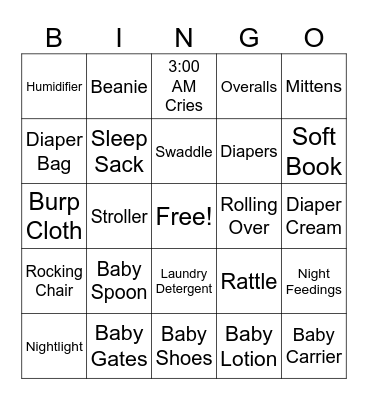 Baby Shower Bingo Card