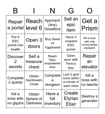 Sunken City Bingo Card