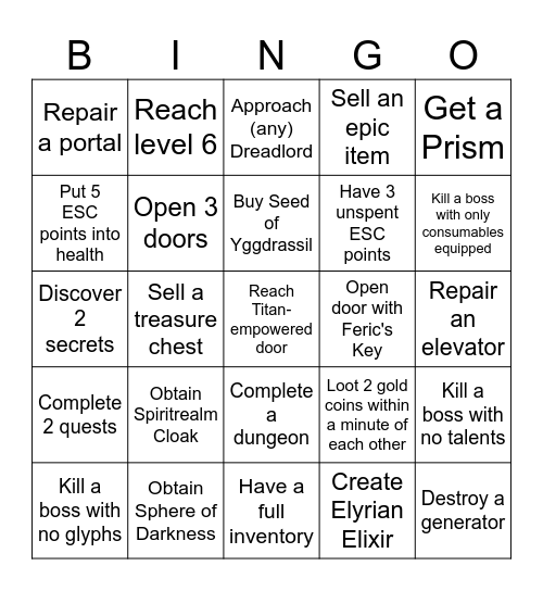 Sunken City Bingo Card
