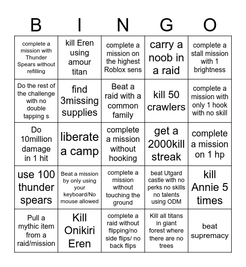 Aotr Challenge bingo card Bingo Card