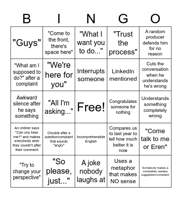 FG Meeting Bingo Card