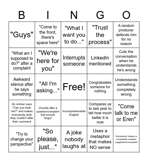 FG Meeting Bingo Card