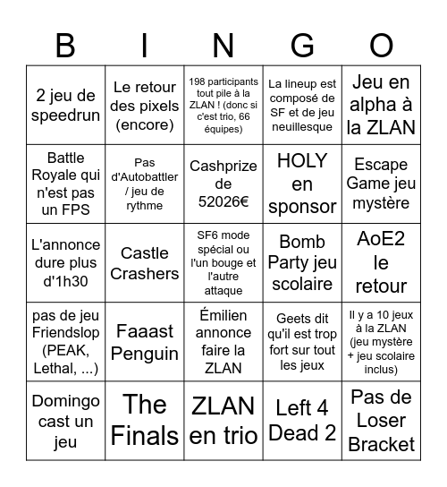 ZLAN 2026 annonce Bingo Card